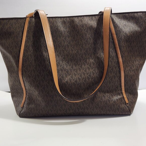 Michael Kors Whitney Large Tote Bag Brown Signature Print Tan Leather Accents - Picture 8 of 16